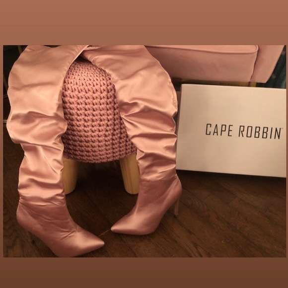 Blush Pink Satin Thigh High Boots Cape Robbin - Picture 6 of 12